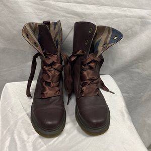 Doc Dr Martens Lace Union Jack Boots Brown Combat Aimlie Size 8